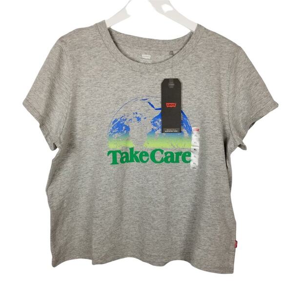 NEW LEVI'S 100% Cotton Crop Tee "Take Care" Earth Day T-Shirt Size XL - Picture 2 of 4